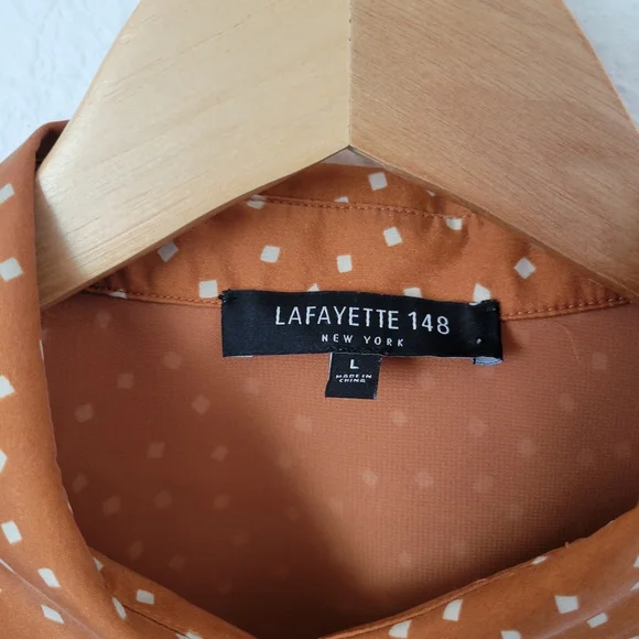 LAFAYETTE 148 Silk Long Sleeve Square Print Button Down Blouse - Picture 3 of 6